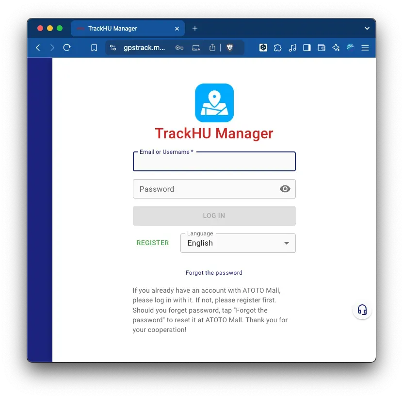 TrackHU ログインページ