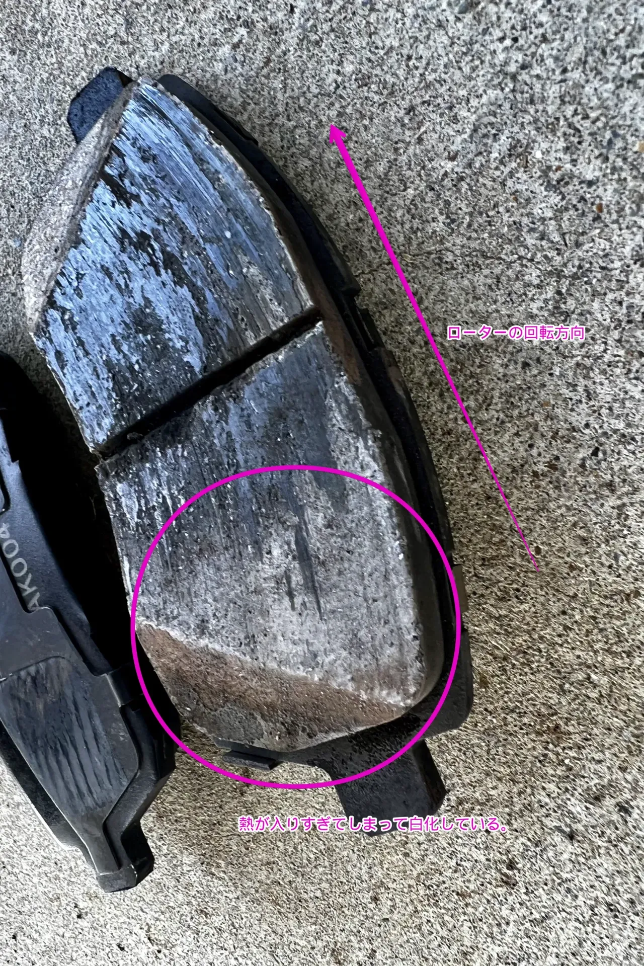 サーキット走行後のブレーキパッド