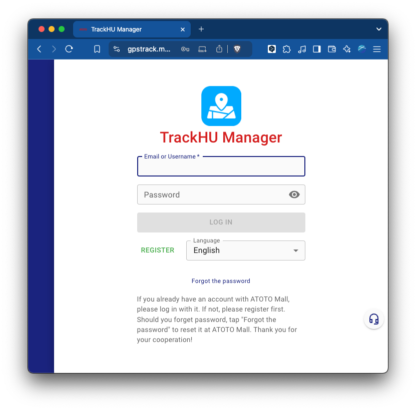 TrackHU ログインページ